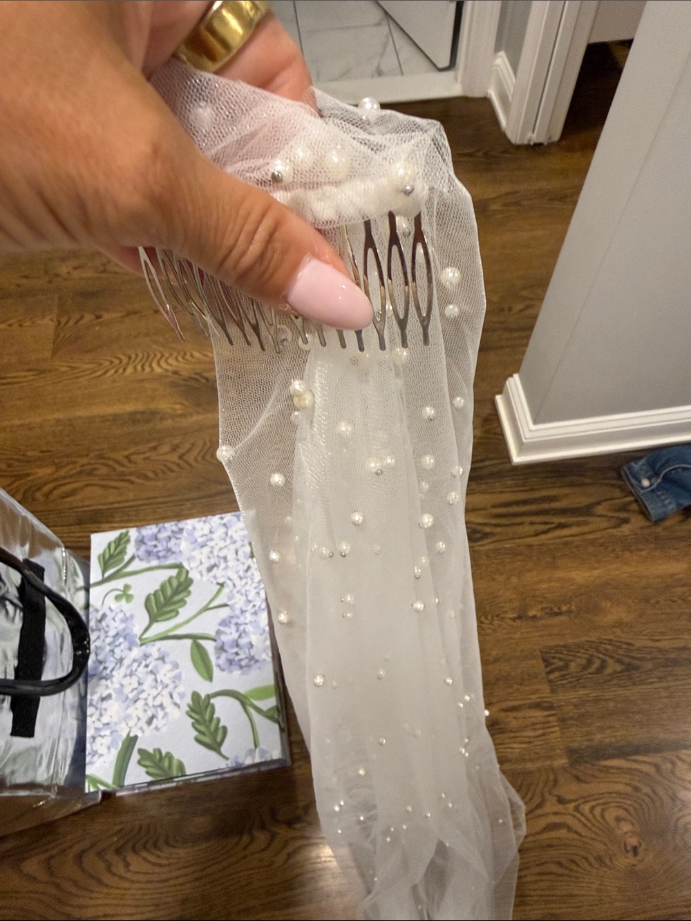 Sheer Pearl-Accent White Veil
